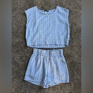 Striped Linen-Look Crop Top & Shorts Set